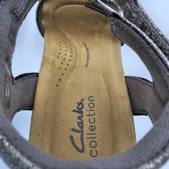 NEW! 7N NARROW WIDTH Clarks Collection April Dove Platinum Velcro Strap Sandals - Picture 10 of 16